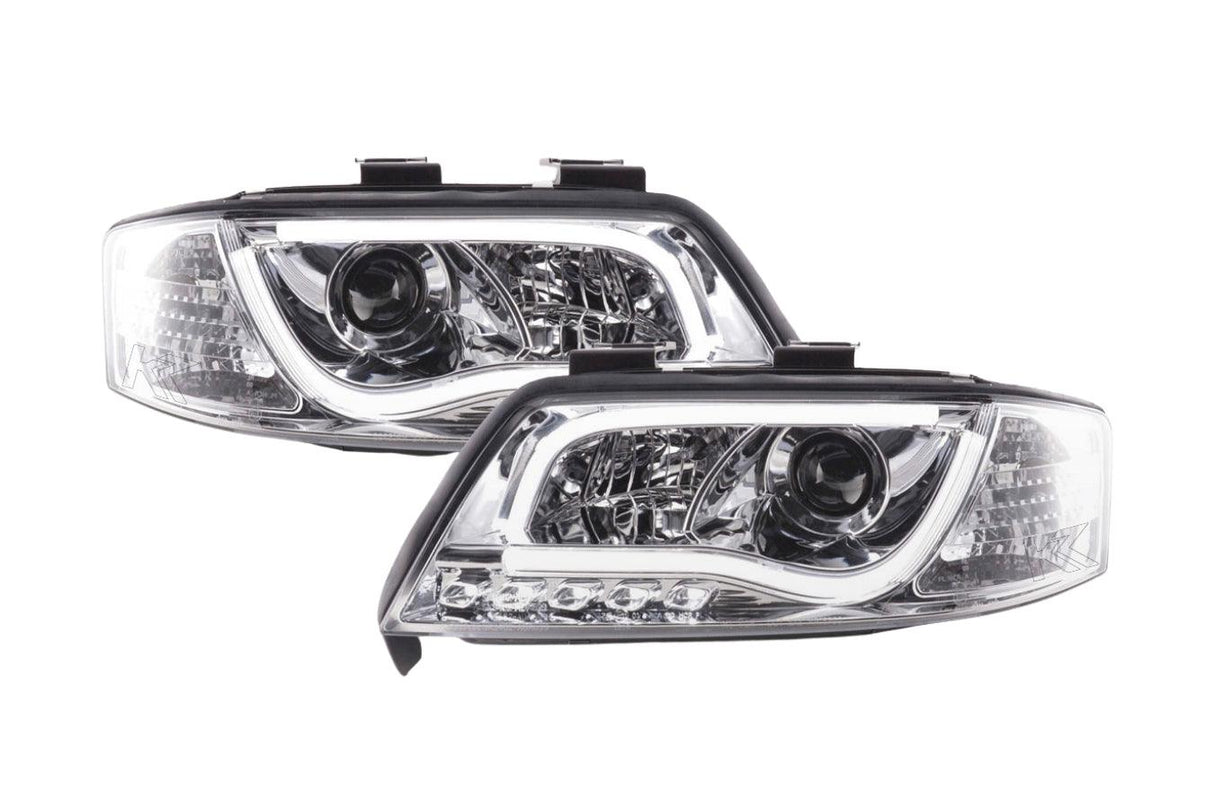 Audi A6 (C5 4B) Chrome LED Headlights with Daytime Running Lights (1997-2001) - With R87 approval