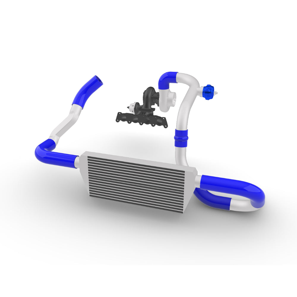 TWIN SCROLL TOP MOUNT TMA06 TURBO KIT + FRONT MOUNT INTERCOOLER VW 1.8 20V TRANSVERSAL, BLACK HOSES, TURBO NOT INCLUDED