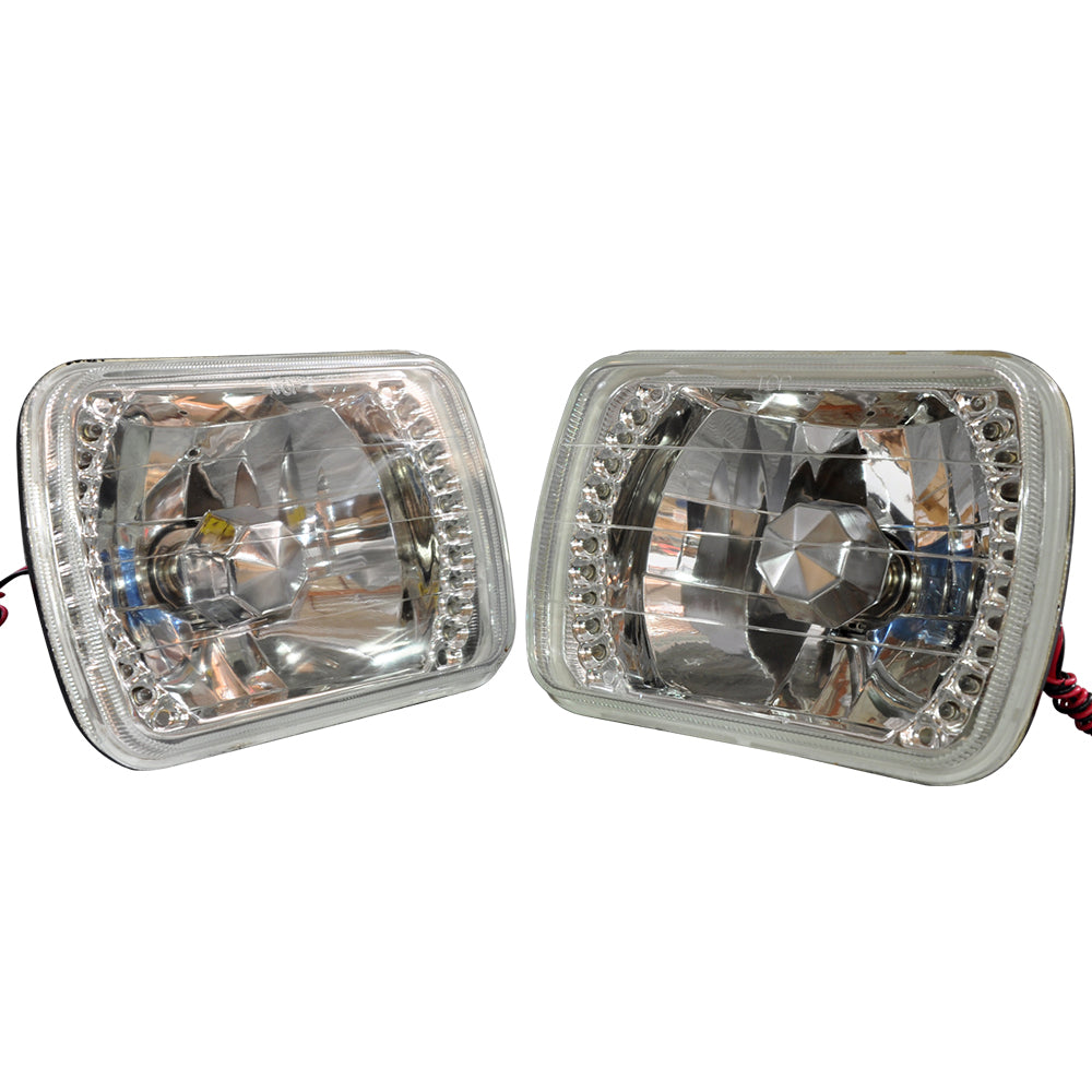 7X6 Sealed Beam LED Headlights w/ H4 Bulbs H6052 Housing Diamond Cut