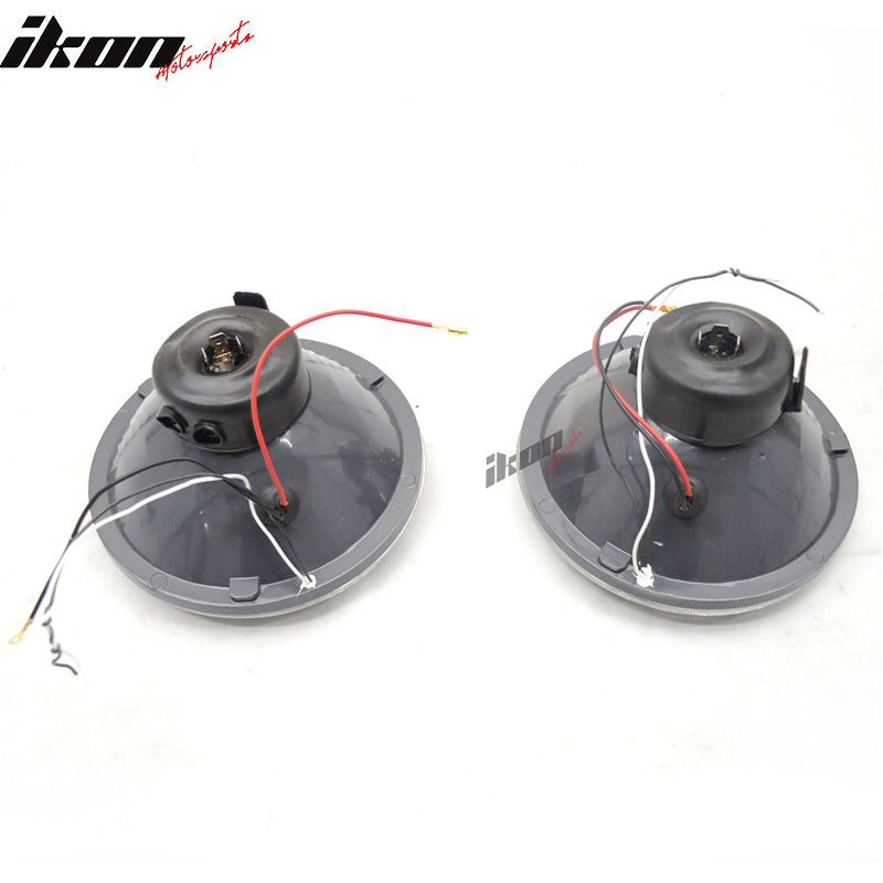 7in Round H4 Headlight w/ Halo Halogen Bulb Clear Lens Blue City Light