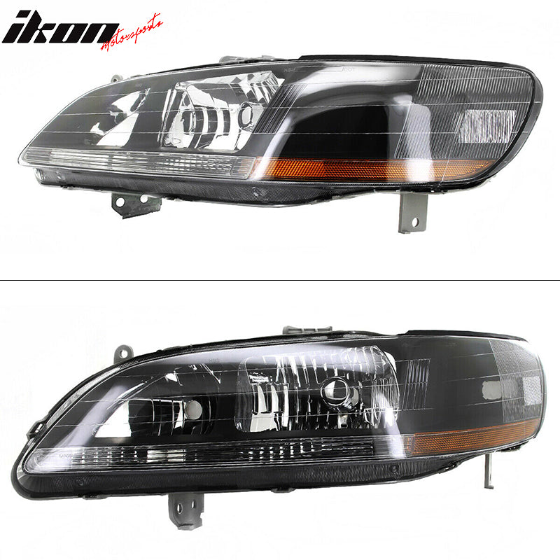 1998-2002 Honda Accord 2DR 4DR Black Driving Headlights Head Lamps