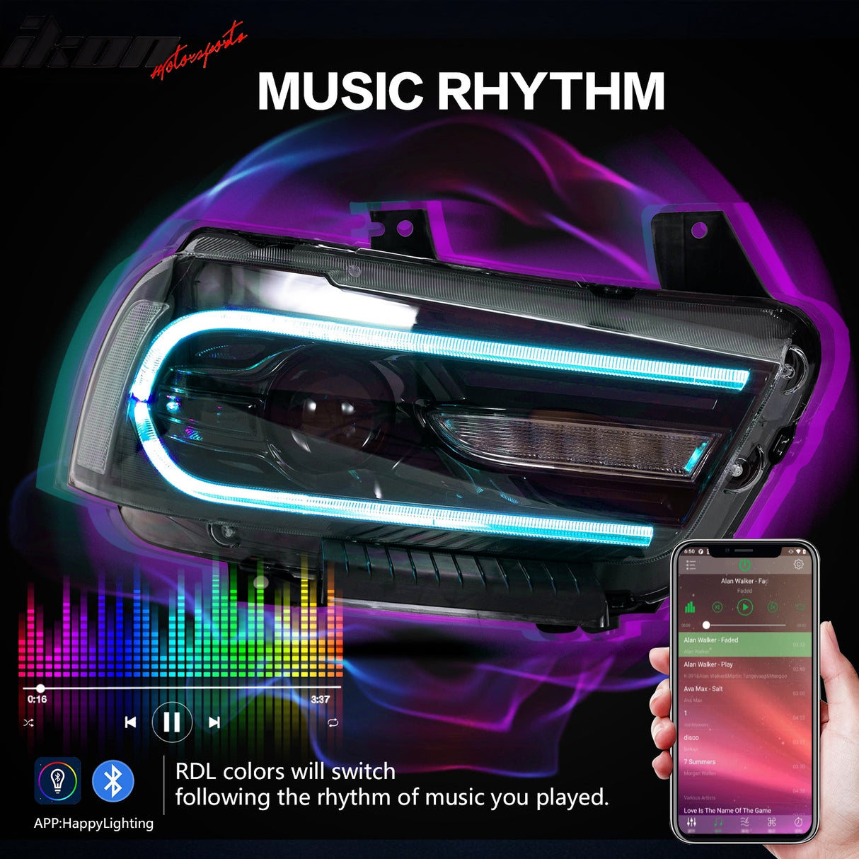 2011-2014 Dodge Charger DRL LED Headlights Lamps with 8 Colors