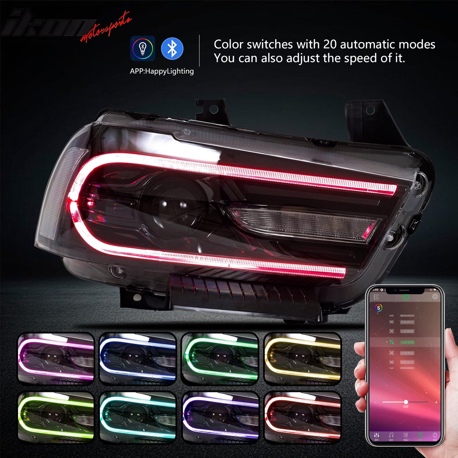 2011-2014 Dodge Charger DRL LED Headlights Lamps with 8 Colors