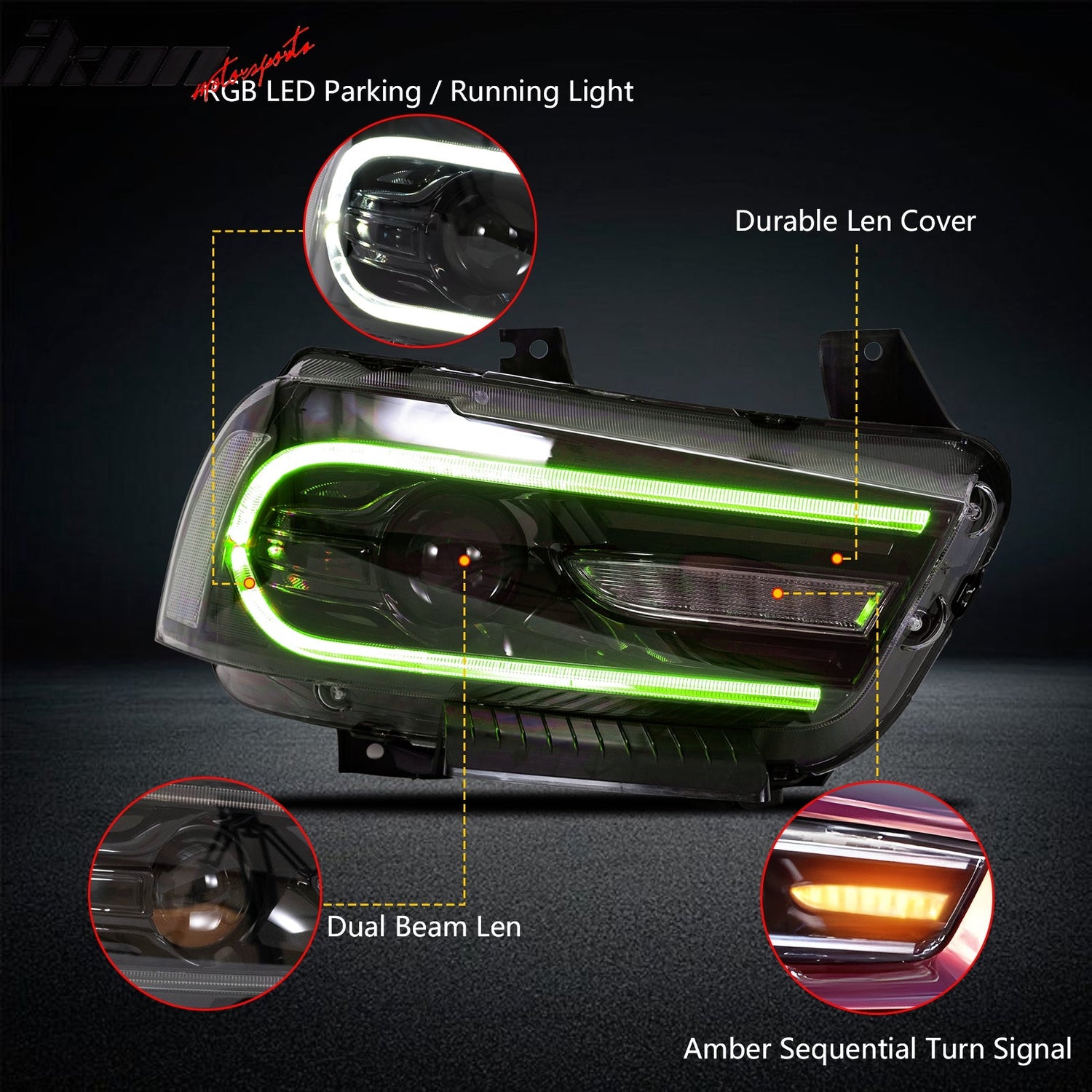 2011-2014 Dodge Charger DRL LED Headlights Lamps with 8 Colors
