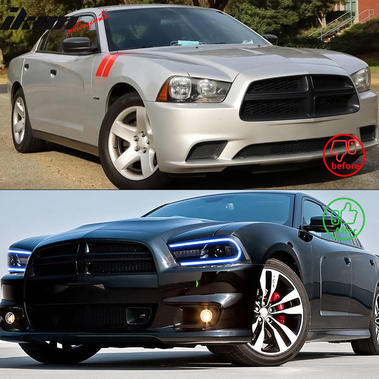 2011-2014 Dodge Charger DRL LED Headlights Lamps with 8 Colors