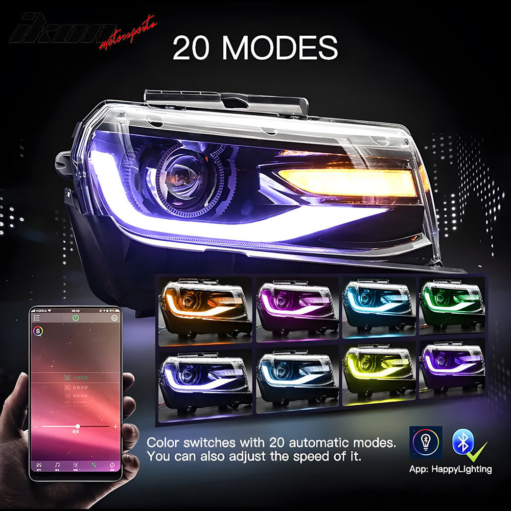 2014-2015 Chevy Camaro 6th Gen Style DRL LED Headlights with 20 Colors