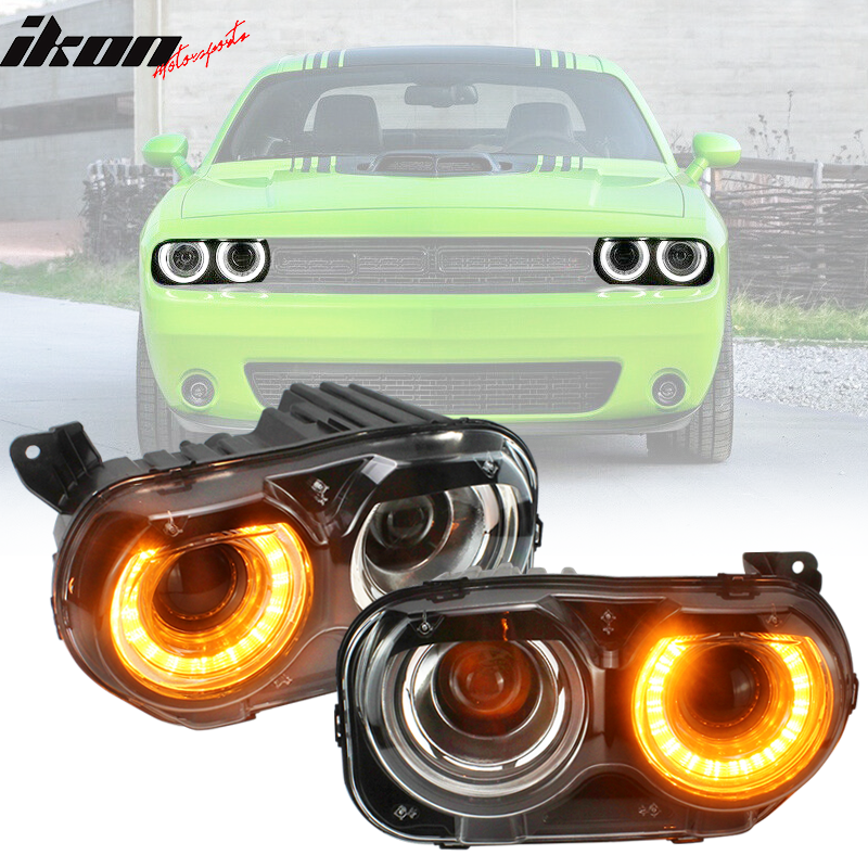 Fits 15-23 Dodge Challenger Sequential LED Halo DRL Headlights