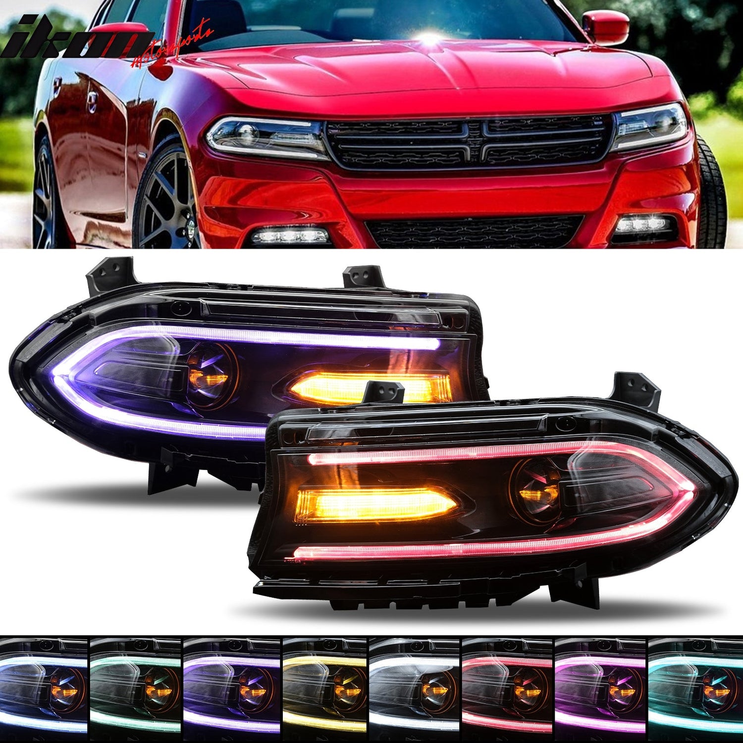 2015-2023 Dodge Charger DRL LED Headlights Left Right Side w/ 7 Colors
