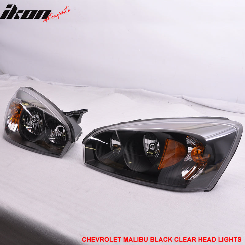2004-2007 Chevy Malibu Headlights Lamp Clear Lens Amber Reflectors