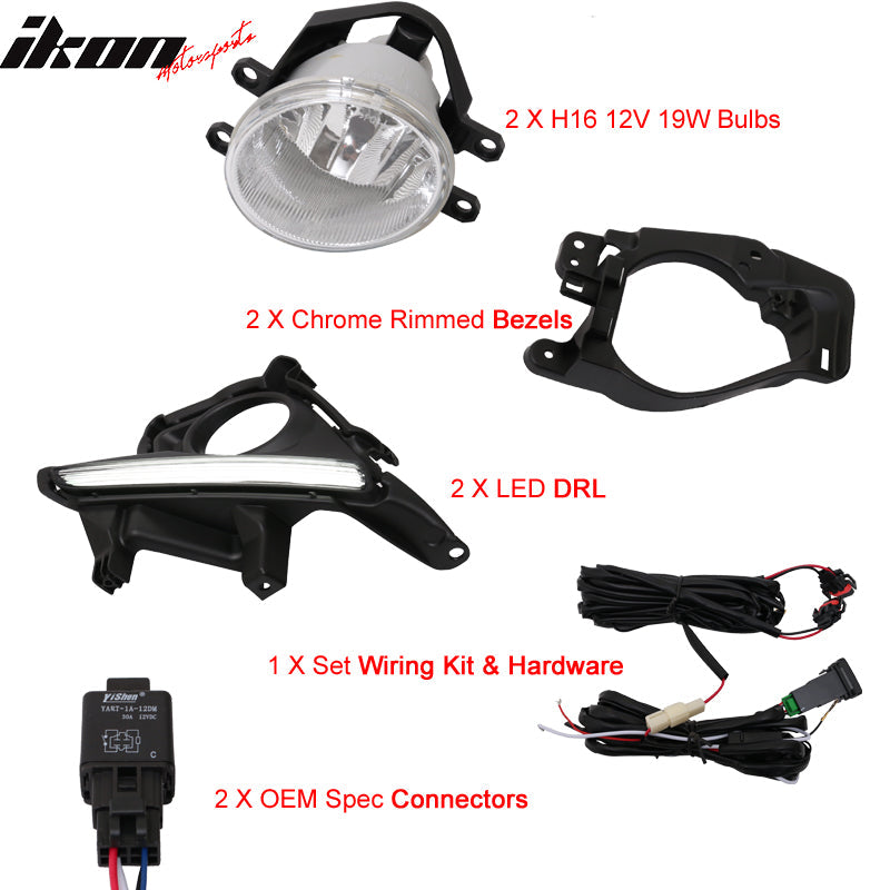 2014-2019 Toyota Highlander Clear Lens DRL LED Fog Light Pair ABS