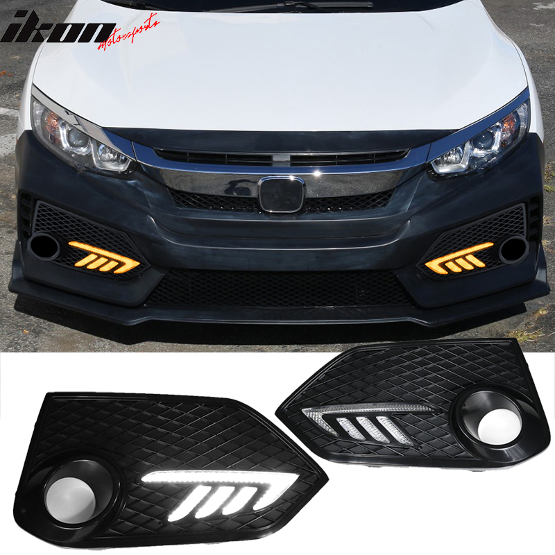 Fits 16-18 Honda Civic TR Front Bumper + Grille + Lip + Foglight Cover