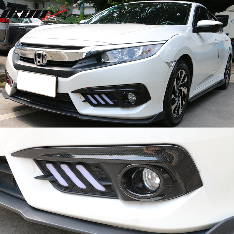 2016-2018Â Honda Civic Fog Lights Cover Eye Lid Trim Carbon Fiber Print