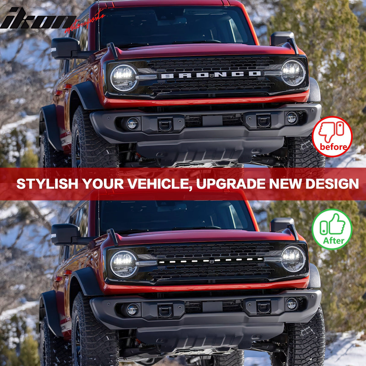 2021-2025 Ford Bronco 2/4 Door Front Bumper Grille Lights Black