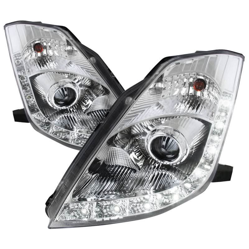 Spec-D Projector Headlights Nissan 350Z w/ OEM HID (06-09) LED DRL Strip - Black / Smoke / Clear