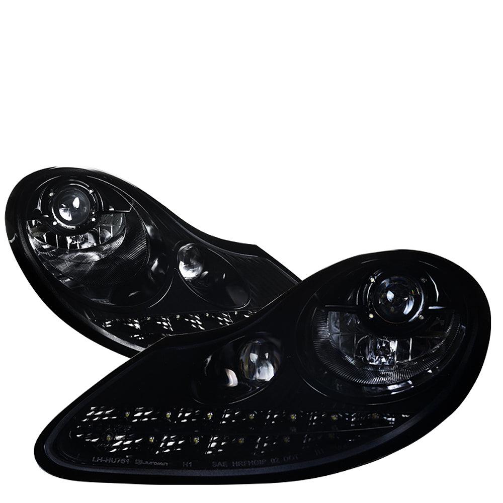 Spec-D Projector Headlights Boxster 986 (97-04) 911 996 (97-01) w/ LED Light Strip - Black or Chrome