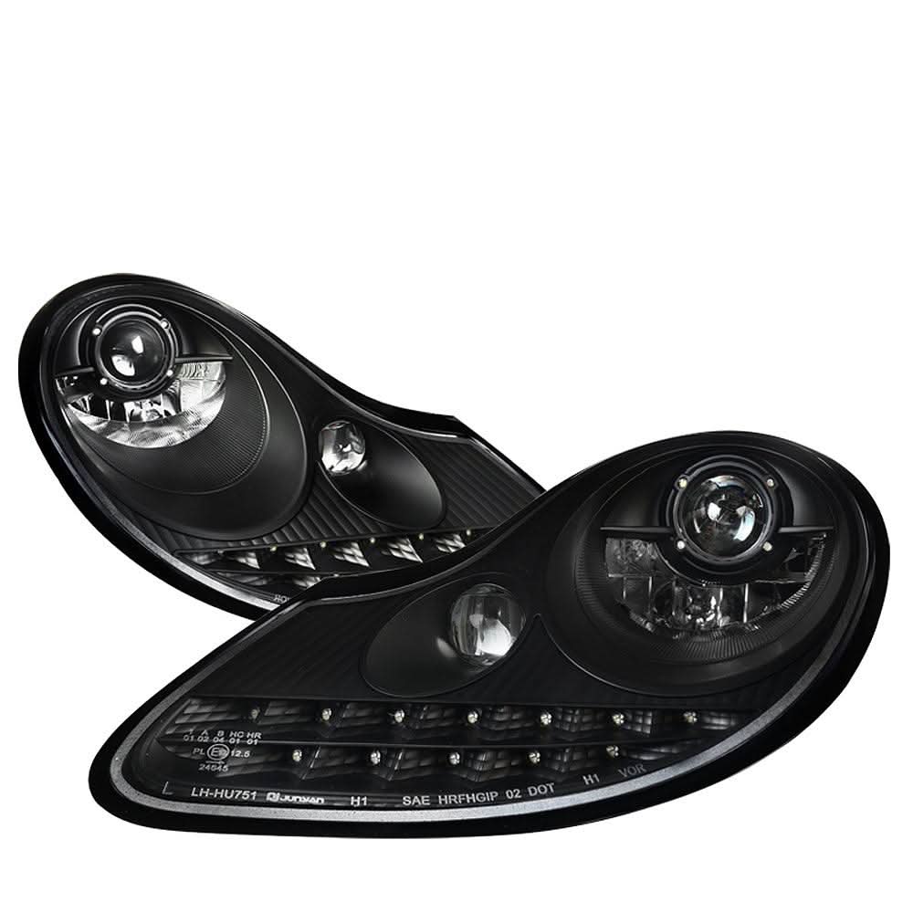 Spec-D Projector Headlights Boxster 986 (97-04) 911 996 (97-01) w/ LED Light Strip - Black or Chrome