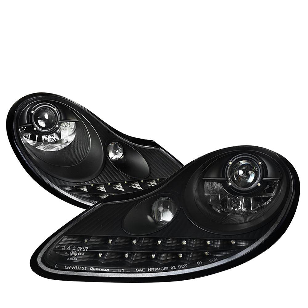 Spec-D Projector Headlights Boxster 986 (97-04) 911 996 (97-01) w/ LED Light Strip - Black or Chrome