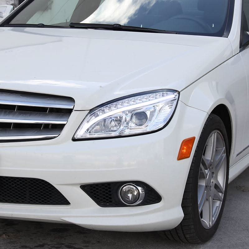 Mercedes C250 C300 C350 W204 - Black or Chrome Projector Headlights with LED Strip (2008-2011) - K2 Industries