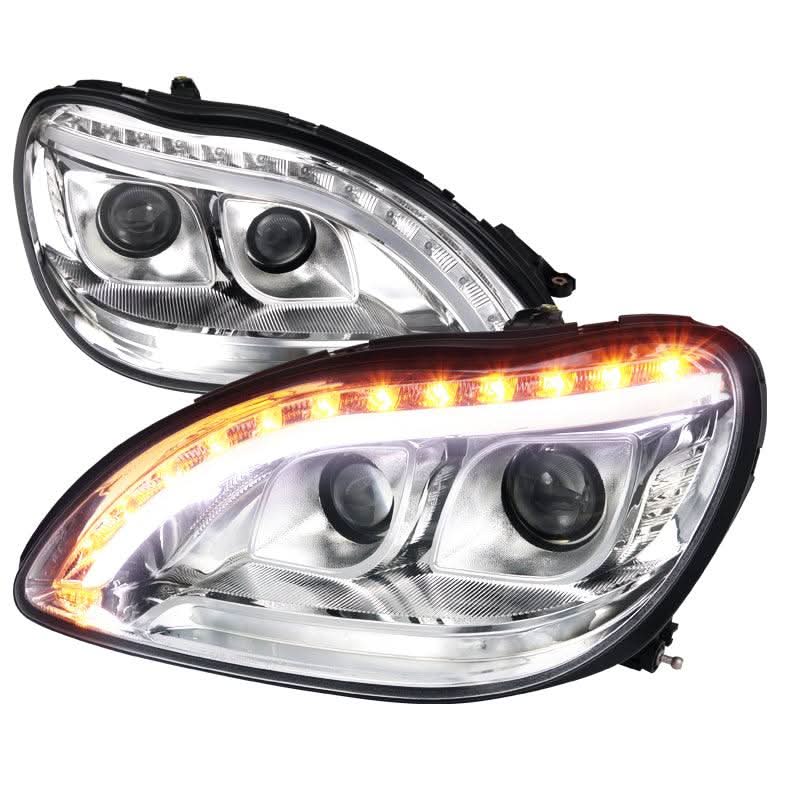 Spec-D Projector Headlights Mercedes S320/S350 S420/S430 S500 S600 S55 AMG W220 (98-06) LED DRL - Black / Chrome