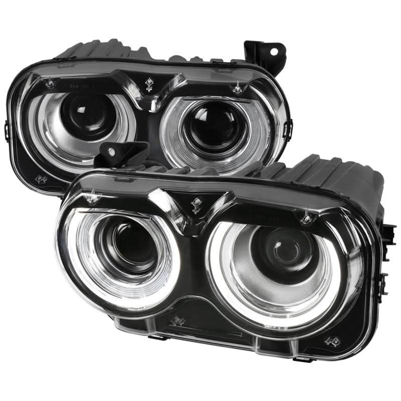 Spec-D Projector Headlights Dodge Challenger (2015-2020) Dual LED Halo w Amber - Black