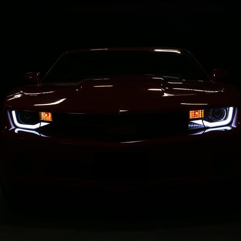 Spec-D Projector Headlights Chevy Camaro (2010-2013) LED DRL Bar - Black / Chrome