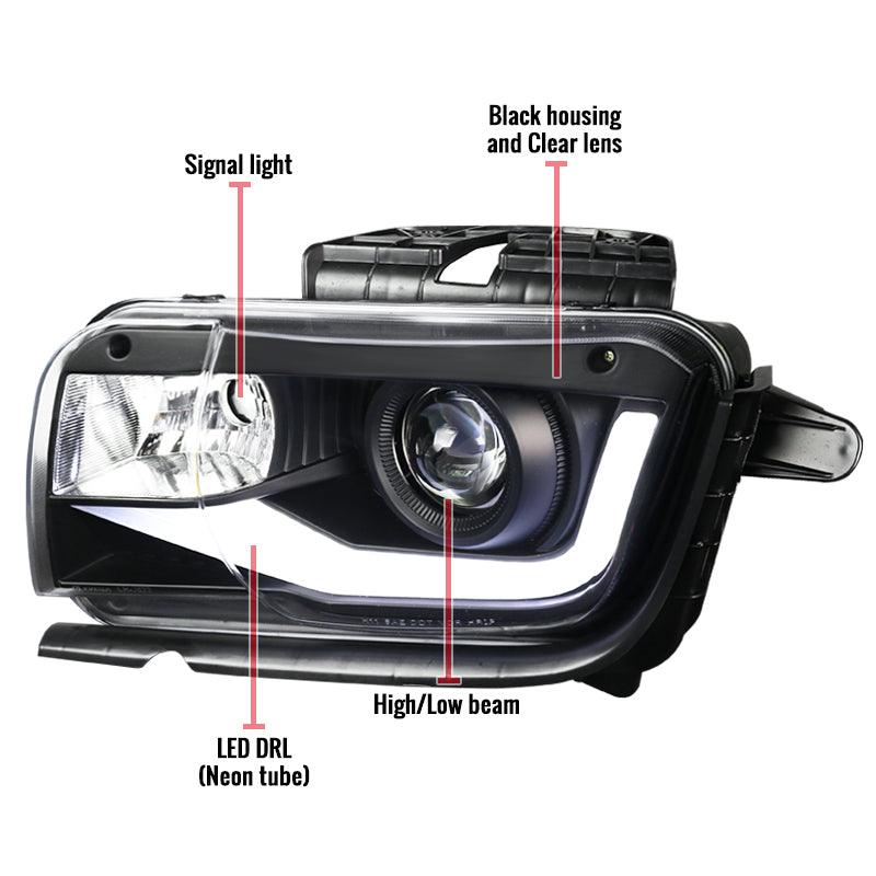 Spec-D Projector Headlights Chevy Camaro (2010-2013) LED DRL Bar - Black / Chrome