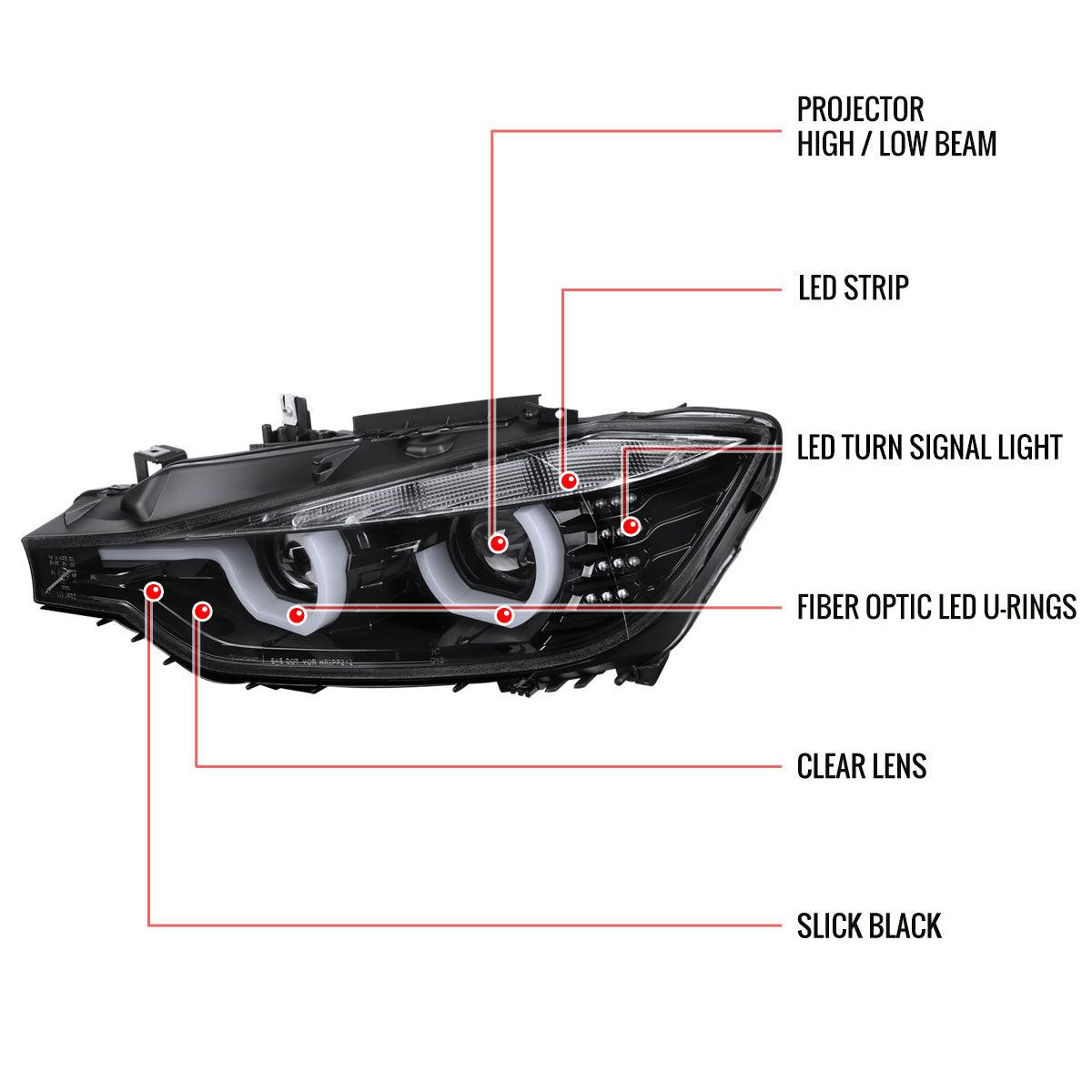 Spec-D Projector Headlights BMW 320i 328i 330i 335i 340i F30 (12-15) Halo LED - Black / Chrome / Tinted