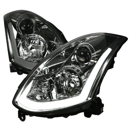 Infiniti G35 Coupe Projector Headlights with Sequential Signal - Black / Chrome / Smoked (2003 - 2007) - K2 Industries