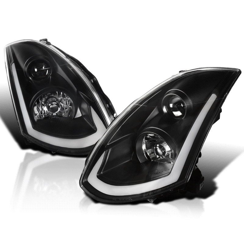 Infiniti G35 Coupe Projector Headlights with Sequential Signal - Black / Chrome / Smoked (2003 - 2007) - K2 Industries