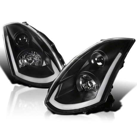 Infiniti G35 Coupe Projector Headlights with Sequential Signal - Black / Chrome / Smoked (2003 - 2007) - K2 Industries