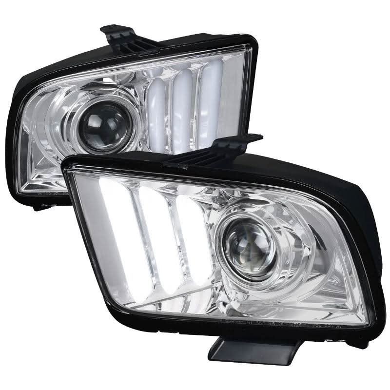 Spec-D Projector Headlights Ford Mustang (05-09) S197 Triple LED Light Bars - Black / Smoke / Chrome
