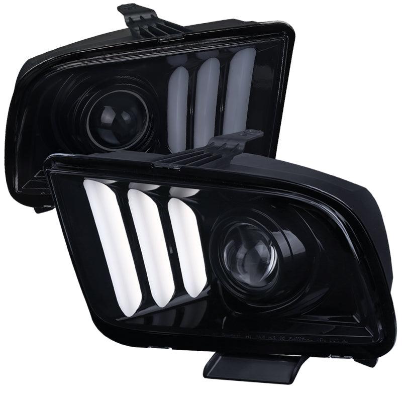 Spec-D Projector Headlights Ford Mustang (05-09) S197 Triple LED Light Bars - Black / Smoke / Chrome