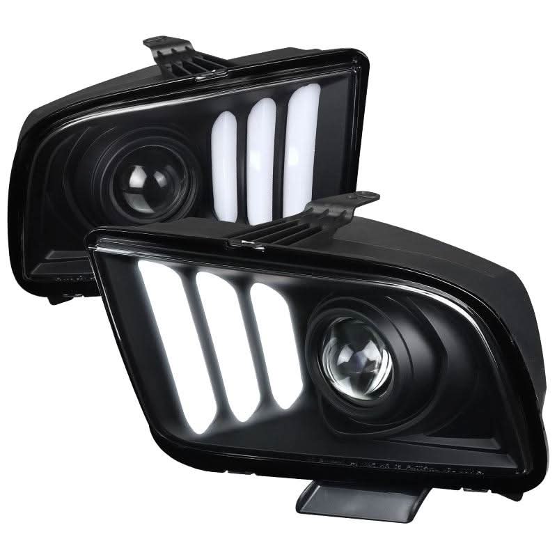 Spec-D Projector Headlights Ford Mustang (05-09) S197 Triple LED Light Bars - Black / Smoke / Chrome
