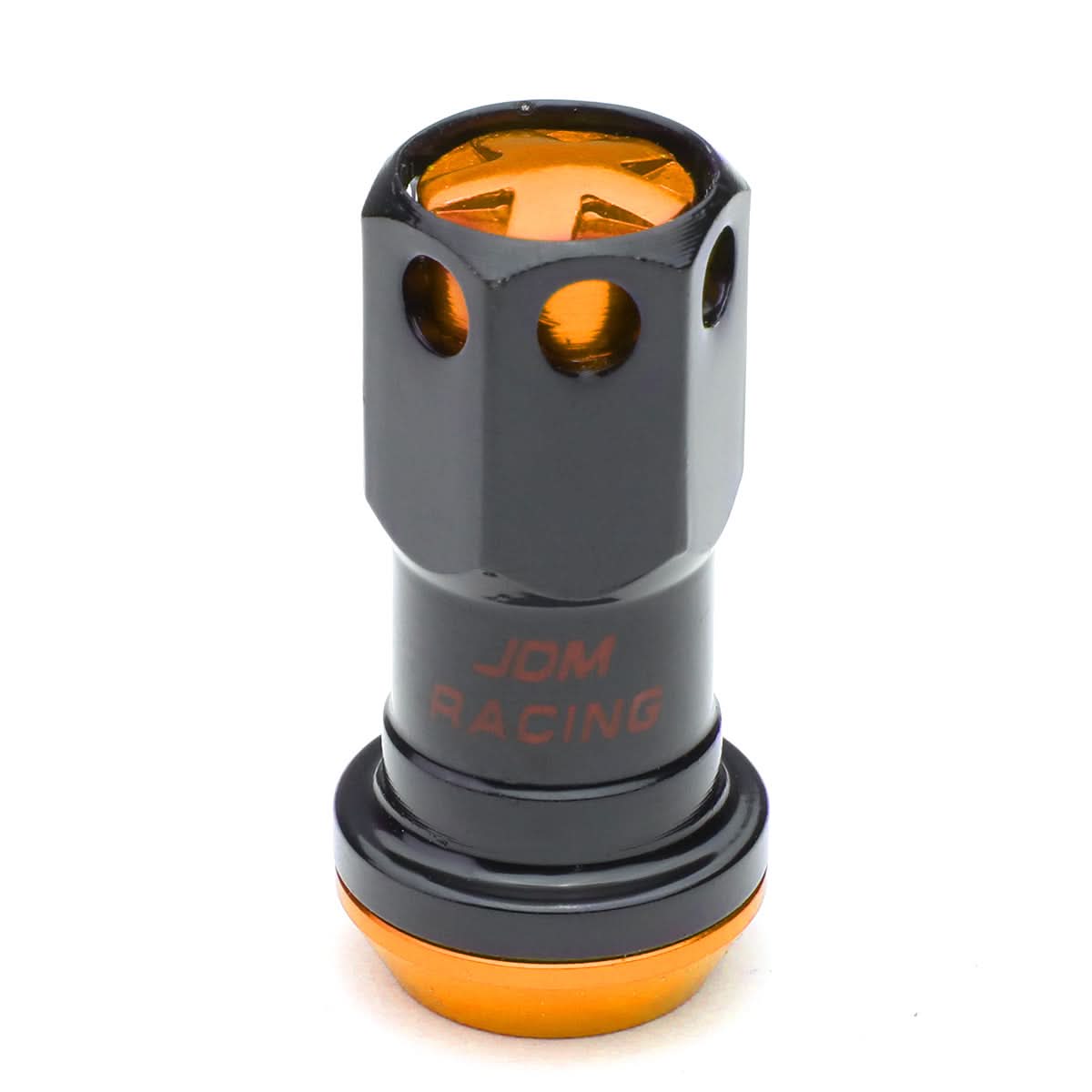 M12 x 1.25 Aluminum Lug Nuts 16pc Set with 4 Locks - Black/Orange