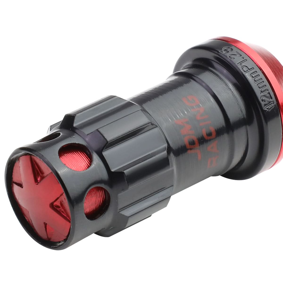 M12 x 1.25 Aluminum Lug Nuts Set - 16 Pcs + 4 Locks with Key Black/Red