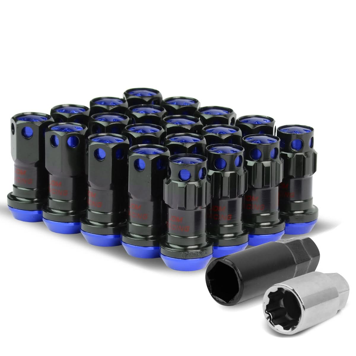 M12 x 1.5 Aluminum Lug Nuts 16pc Set with Locks - Black/Blue