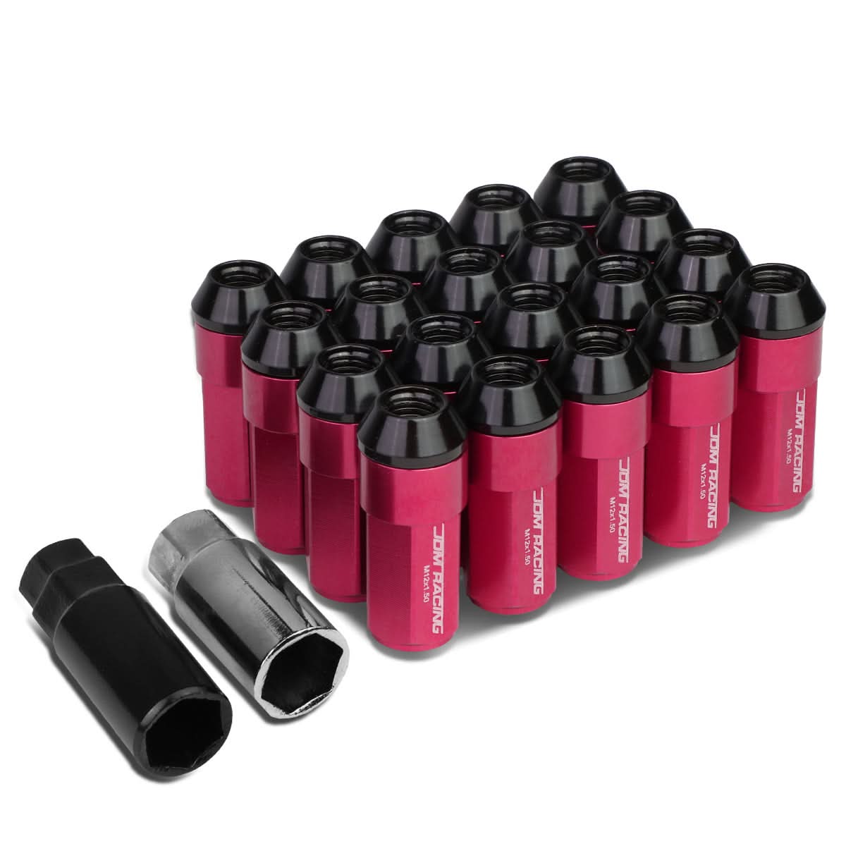 M12 x 1.5 Extended Steel Acorn Lug Nuts with Aluminum Cover - Pink