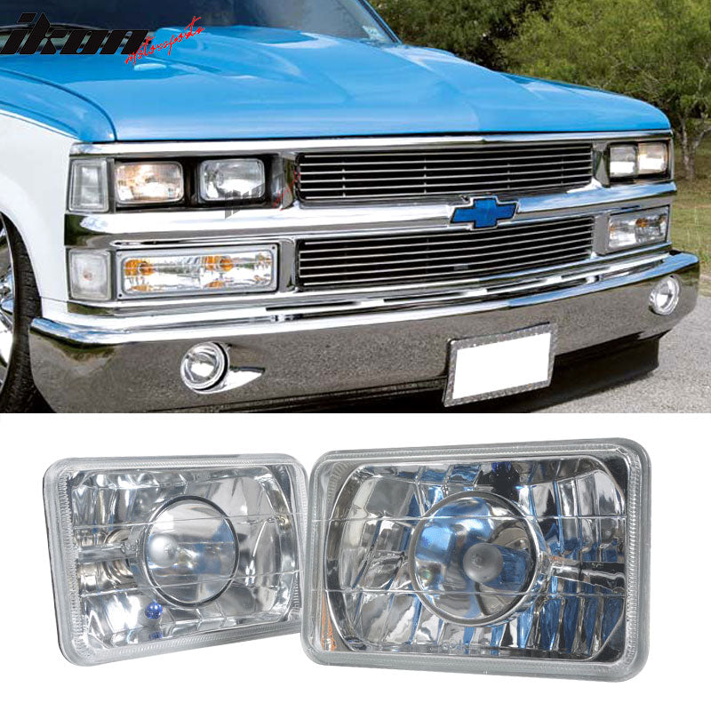 Universal 2PCS 6"x4" Sealed Beam Headlights W/Diamond Chrome Housing