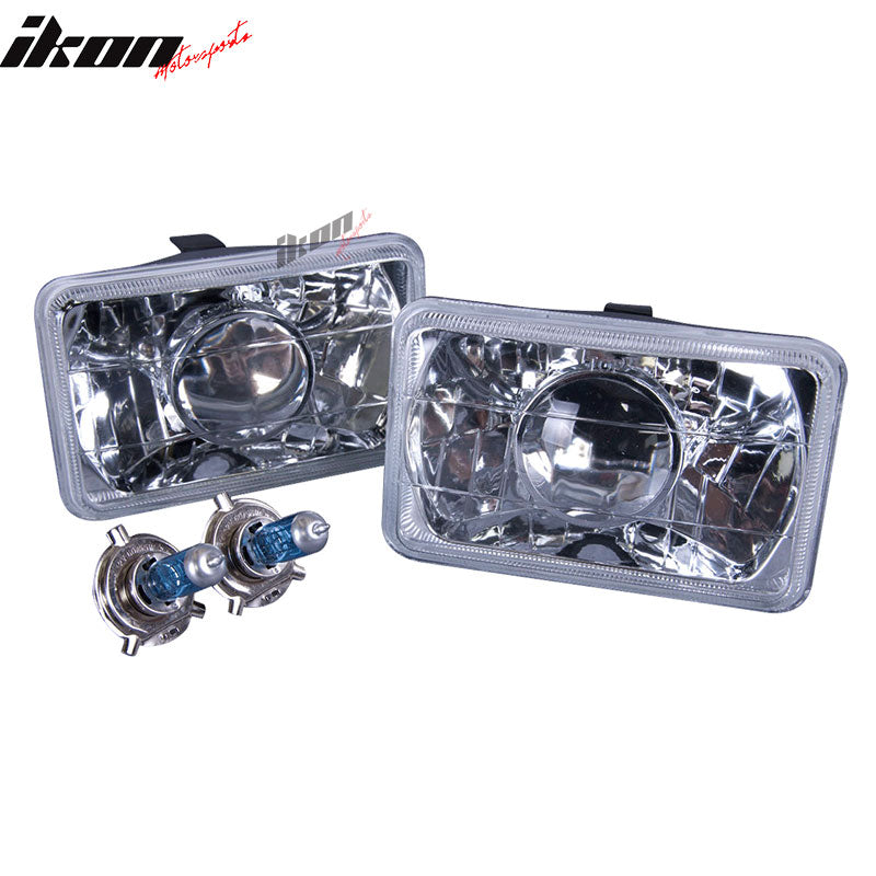 Universal 2PCS 6"x4" Sealed Beam Headlights W/Diamond Chrome Housing