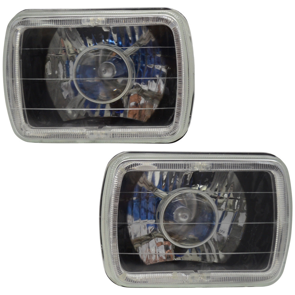 Universal 7x6 Square Projector White Halo Front Headlight Lamp H4 Bulb