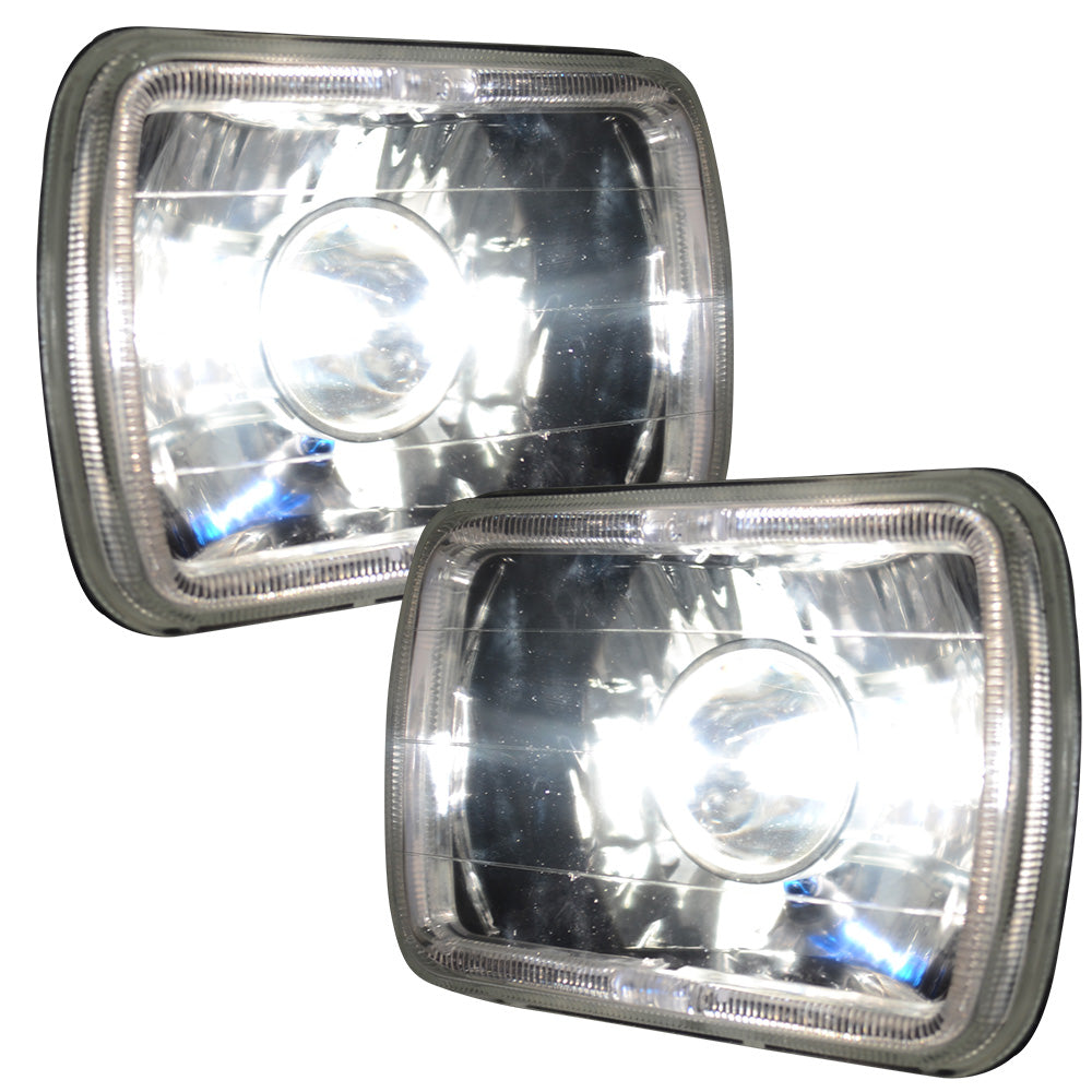 Universal 7x6 Square Projector White Halo Front Headlight Lamp H4 Bulb