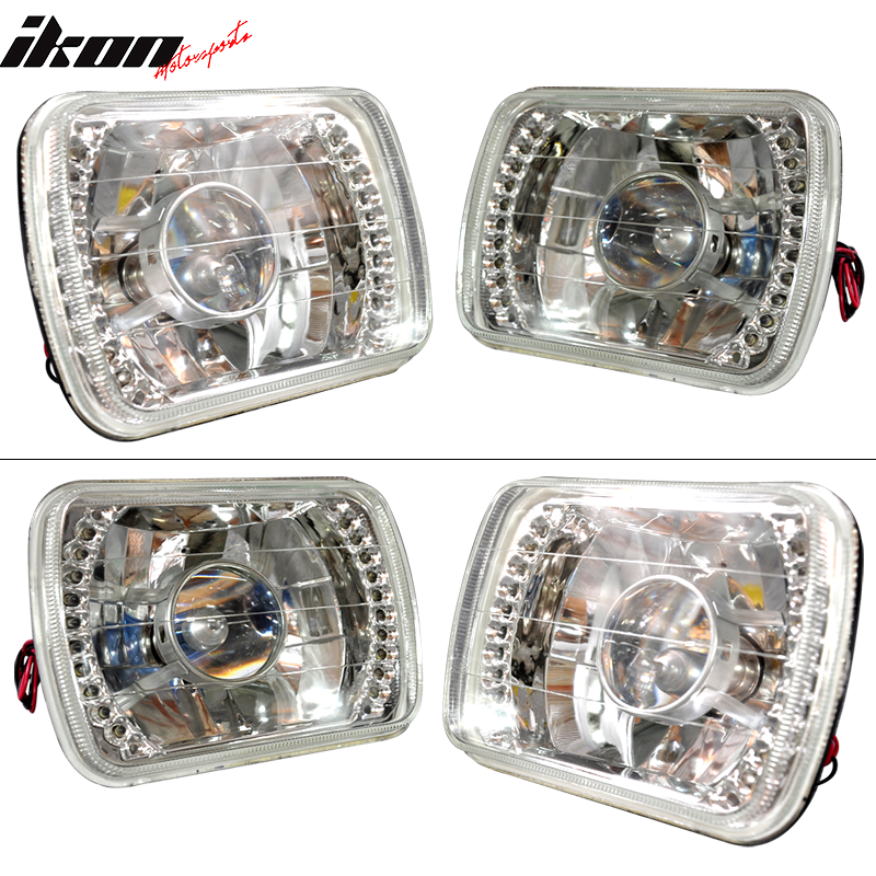Fits 7" X 6" H4 Bulbs Crystal Clear LED Projector Headlights Headlamps