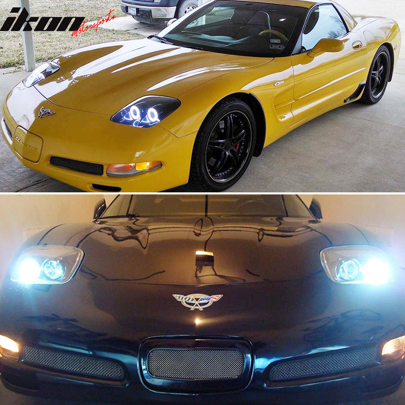 1997-2004 Chevy Corvette C5 Headlights Projector Dual LED Halo Rims
