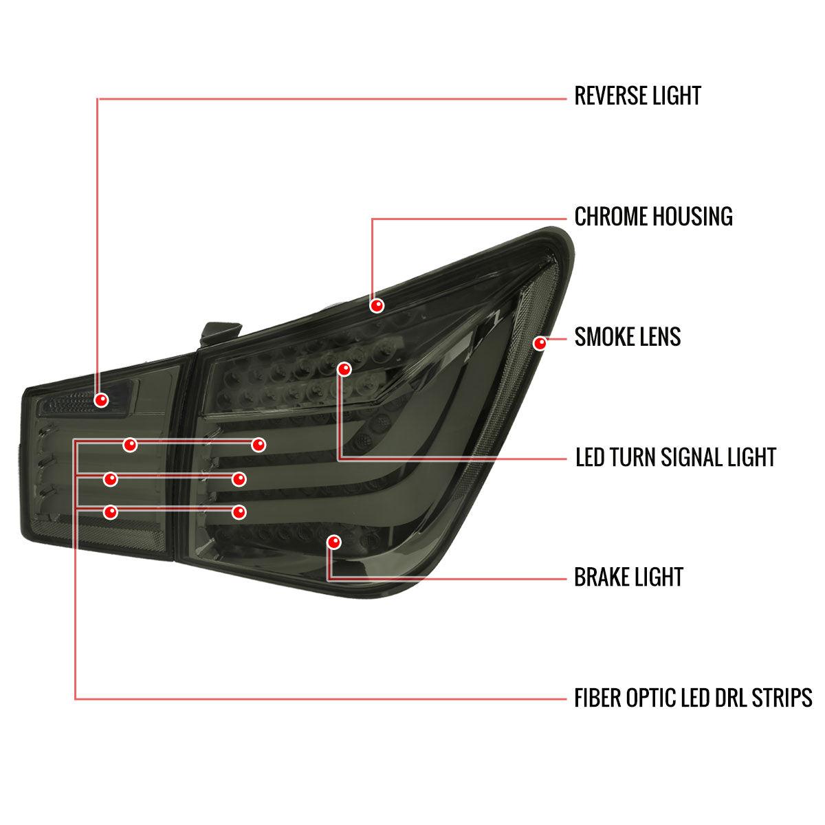 LED Tail Lights Chevy Cruze (2011-2015) Smoked / Red - K2 Industries