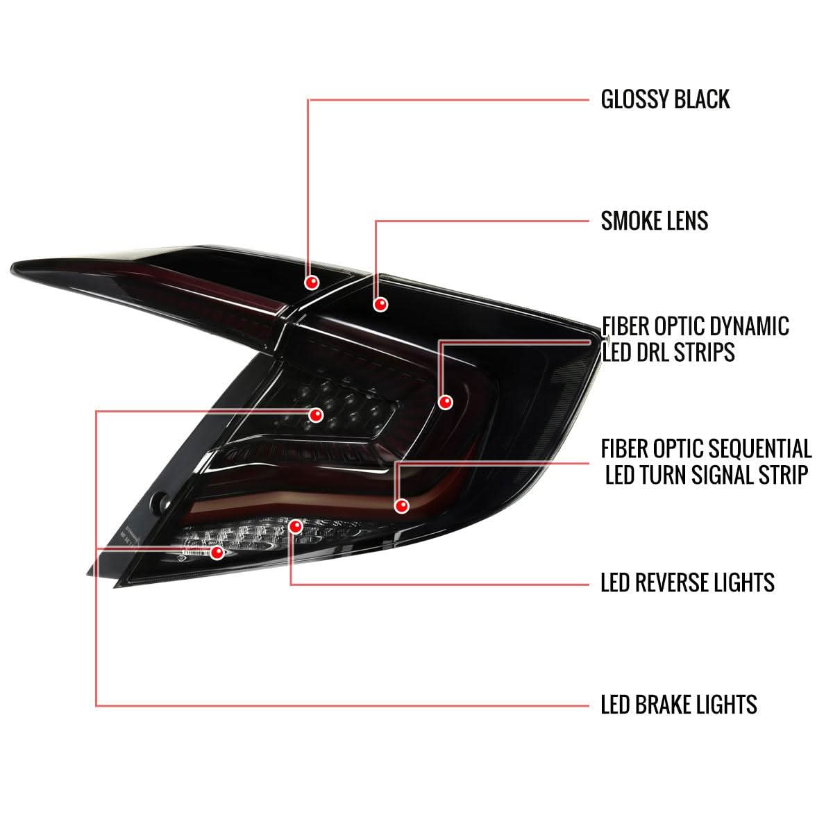 Tail Lights Honda Civic Sedan (2016-2021) Sequential LED - Smoked - K2 Industries