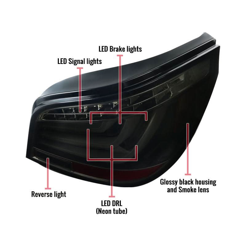 LED Tail Lights BMW E60 525i/528i 530i/535i 540i/545i 550i M5 (08-10) Red / Chrome / Black - K2 Industries