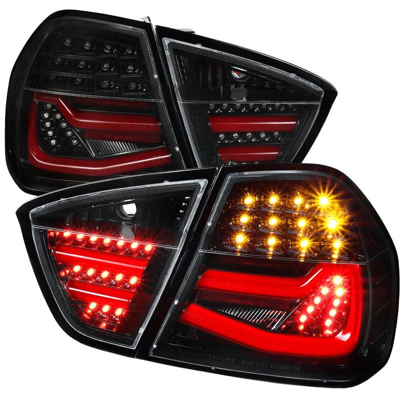 LED Tail Lights BMW 325i 328i 330i 335i E90 Sedan (05-08) Red / Chrome / Black - K2 Industries