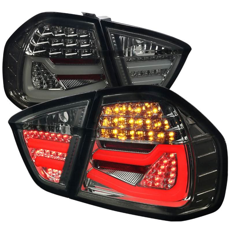 LED Tail Lights BMW 325i 328i 330i 335i E90 Sedan (05-08) Red / Chrome / Black - K2 Industries