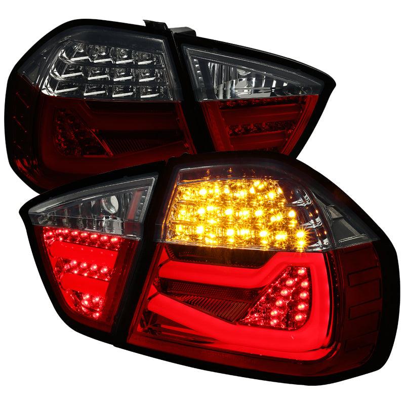 LED Tail Lights BMW 325i 328i 330i 335i E90 Sedan (05-08) Red / Chrome / Black - K2 Industries