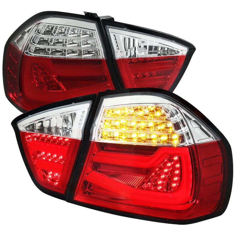 LED Tail Lights BMW 325i 328i 330i 335i E90 Sedan (05-08) Red / Chrome / Black - K2 Industries